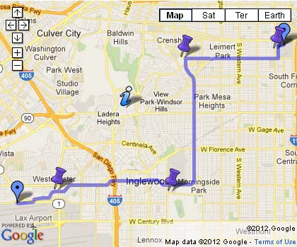 the Space Shuttle Endeavour's route to the California Science Center